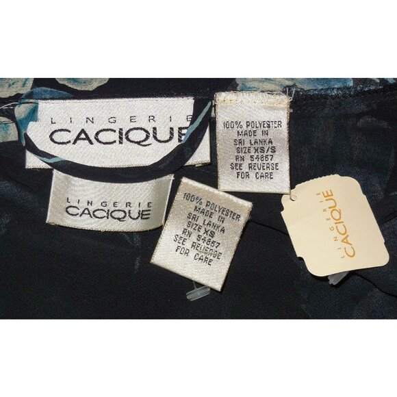 Lingerie Cacique Nightgown & Robe sz xs/s NEW/NWT Navy Blue Roses Floral Chiffon - Picture 6 of 6